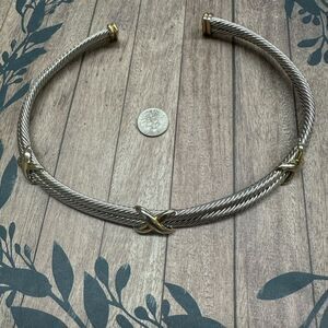 Silver Cable Torque Necklace Gold X‎ Accents 16 In B2